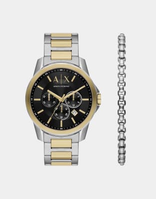 asos Armani Exchange Chronograph two-tone stainless steel watch and bracelet set in gold silver