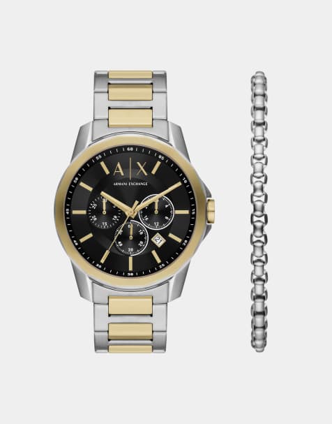 Armani Exchange Chronograph two-tone stainless steel watch and bracelet set in gold,silver - view 1