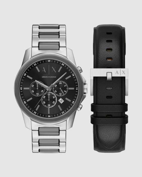 Armani Exchange Chronograph two-tone stainless steel watch and interchangeable strap set in 2-tone - view 1