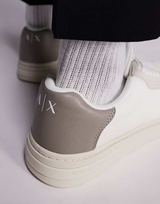 Armani Exchange chunky logo trainers in off white and beige, 5 of 5