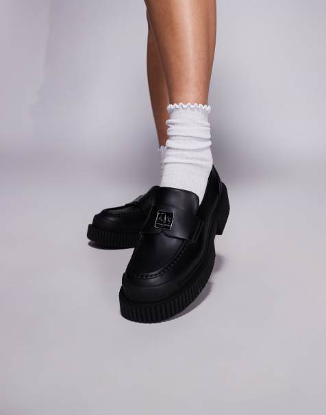Armani Exchange - Chunky og sorte loafers med logoprint - view 1