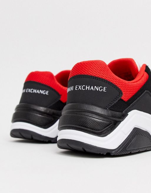 Armani Exchange chunky sneakers in black/red | ASOS