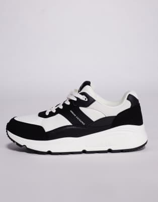 Armani Exchange Chunky Suede Mix Logo Sneakers In White