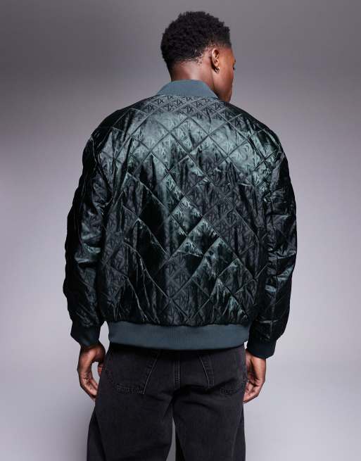 Armani Exchange – Ciemnozielona pikowana kurtka bomberka z logo, 4 z 4