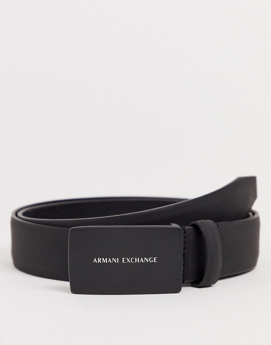 Armani Exchange - Cintura in pelle nera con placca con logo-Nero