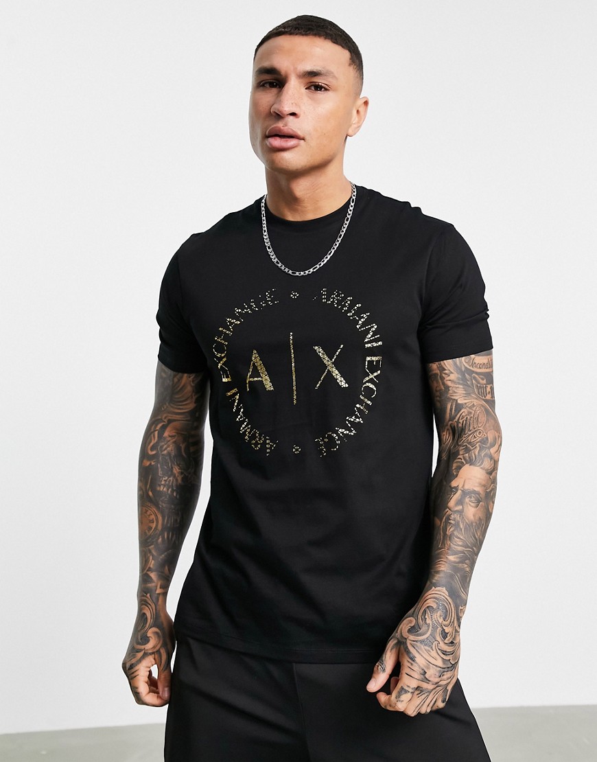 Armani Exchange circle gold logo t-shirt in black