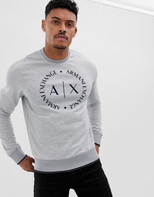 Armani Exchange circle logo crew neck sweat in grey | ASOS