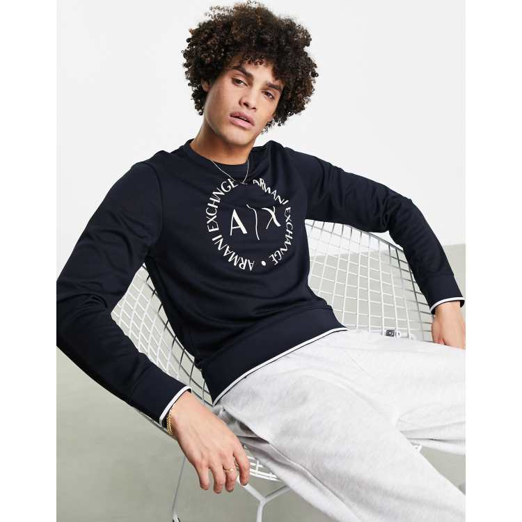 Armani Exchange circle logo crew neck sweat in navy ASOS