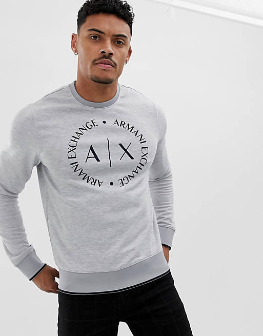Armani Exchange circle logo crew neck sweatshirt in gray