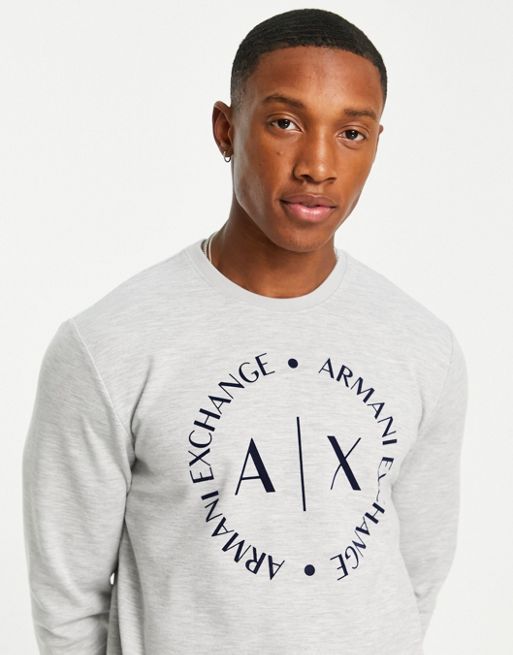 Armani Exchange circle logo crew neck sweatshirt in grey | ASOS