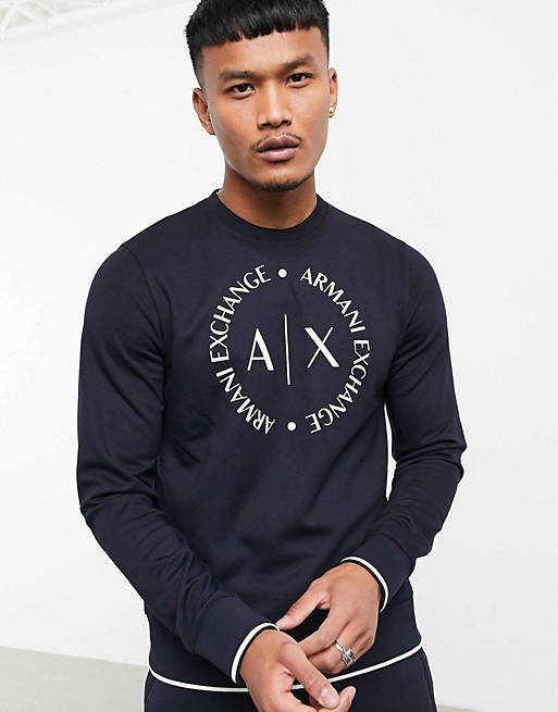 Armani Exchange circle logo crew neck sweatshirt in navy SUIT 1 | ASOS