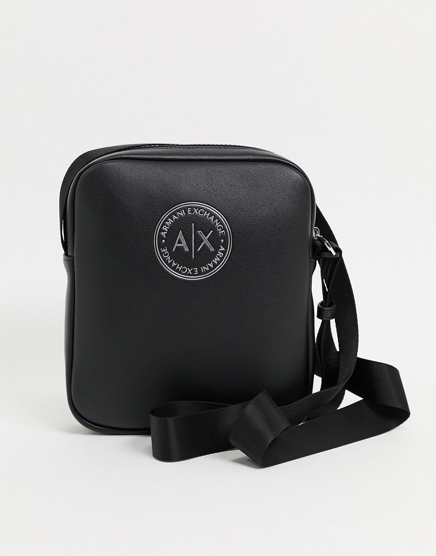 Armani Exchange circle logo crossbody bag in black