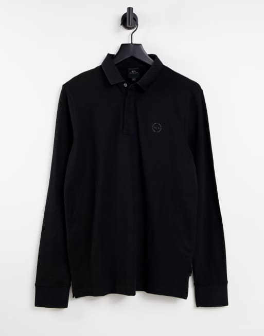 Armani Exchange circle logo long sleeve polo in black | ASOS