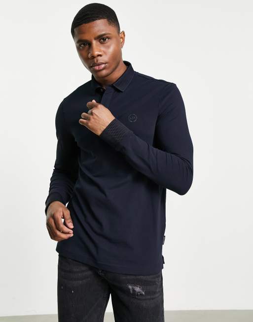 Armani Exchange circle logo long sleeve polo in navy ASOS