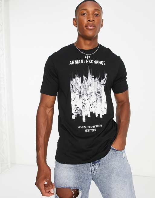 Armani Exchange city print t shirt in black