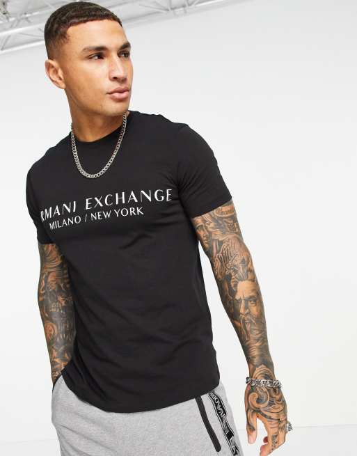 Armani Exchange text logo t-shirt in black