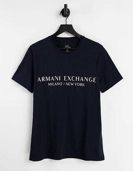 Armani Exchange city text logo t-shirt in navy