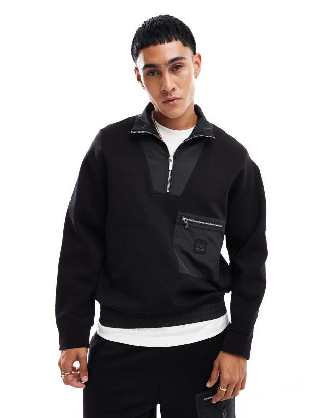 Armani Exchange - co-ord half zip sweatshirt in black with zip pocket detailing