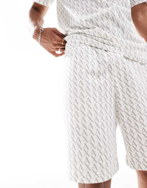 Armani Exchange co-ord jersey shorts with all over logo print in white - view 1