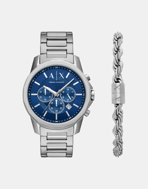 Armani Exchange - Coffret cadeau avec montre chronographe pour homme en acier inoxydable - Argenté - view 1