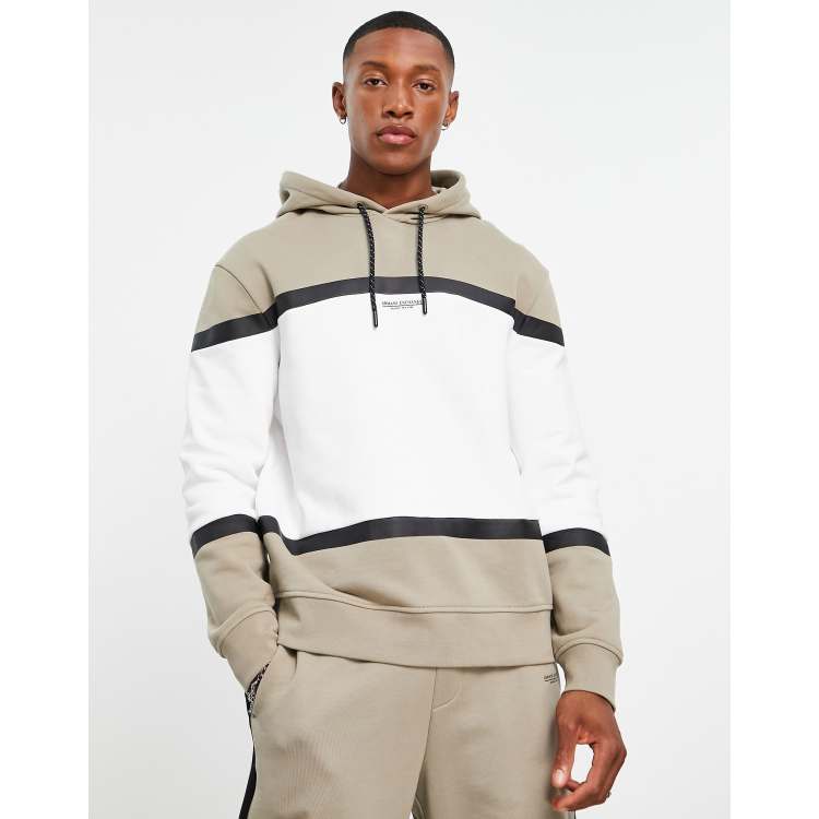 Armani Exchange color block hoodie in stone | ASOS