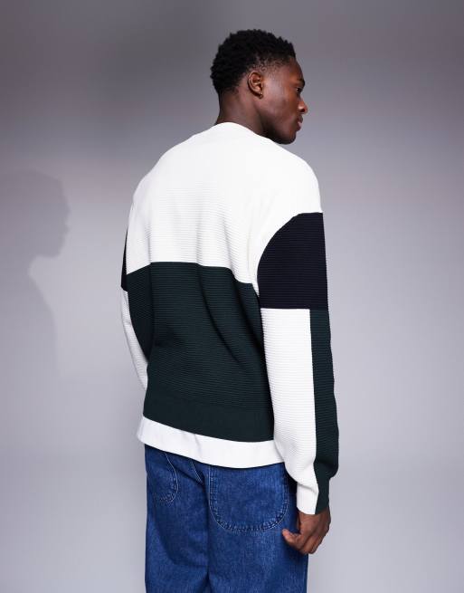 Armani Exchange color block knitted sweater in white and