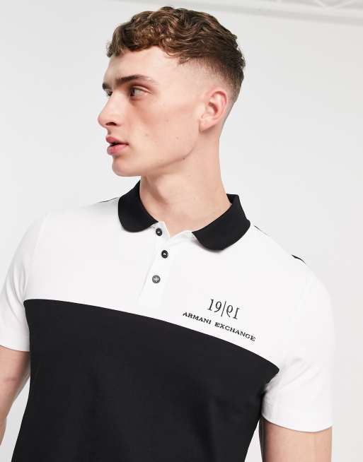 Armani Exchange color block polo in black/white | ASOS