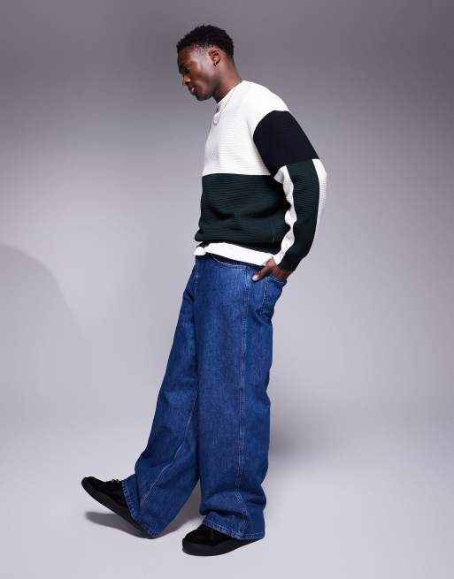 Armani Exchange colour block knitted jumper in white and navy, 4 of 4