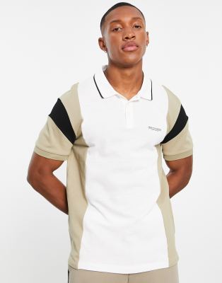 Armani Exchange colour block polo in stone  - ASOS Price Checker