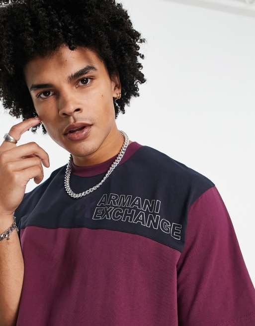 Armani Exchange colour block relaxed fit t-shirt in pink | ASOS