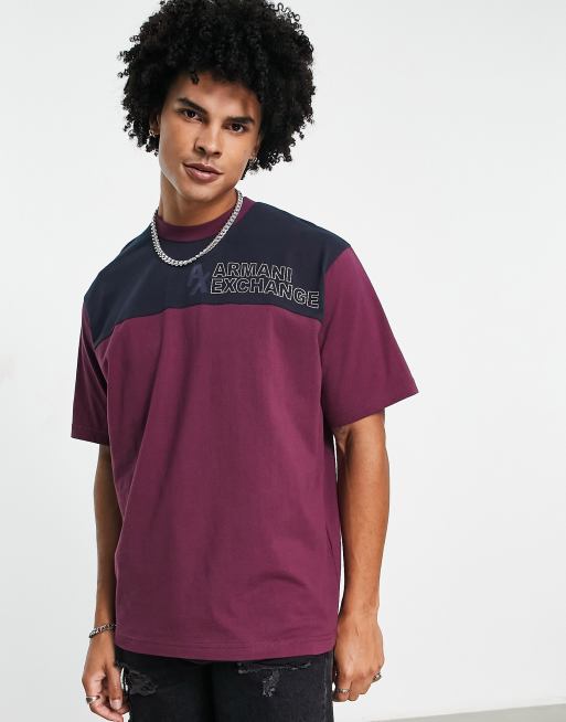 Armani Exchange colour block relaxed fit t-shirt in pink | ASOS