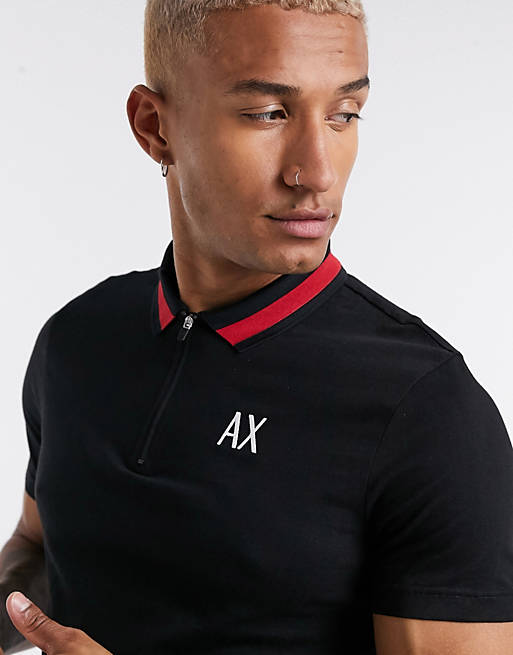 Armani Exchange colourblock collar zip polo in black | ASOS