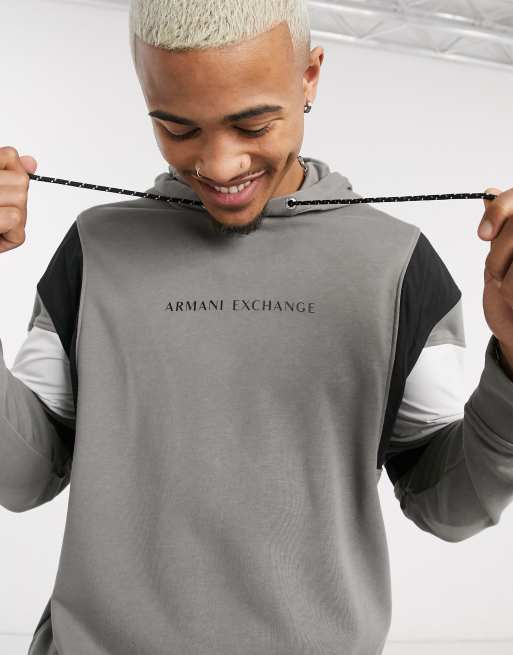 Armani Exchange colourblock logo hoodie in grey | ASOS