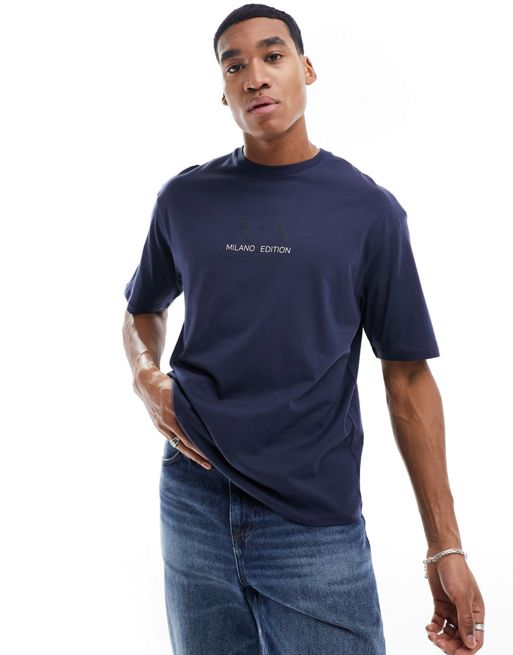 Armani Exchange - Comfort-fit T-shirt met logo midden op de borst in marineblauw