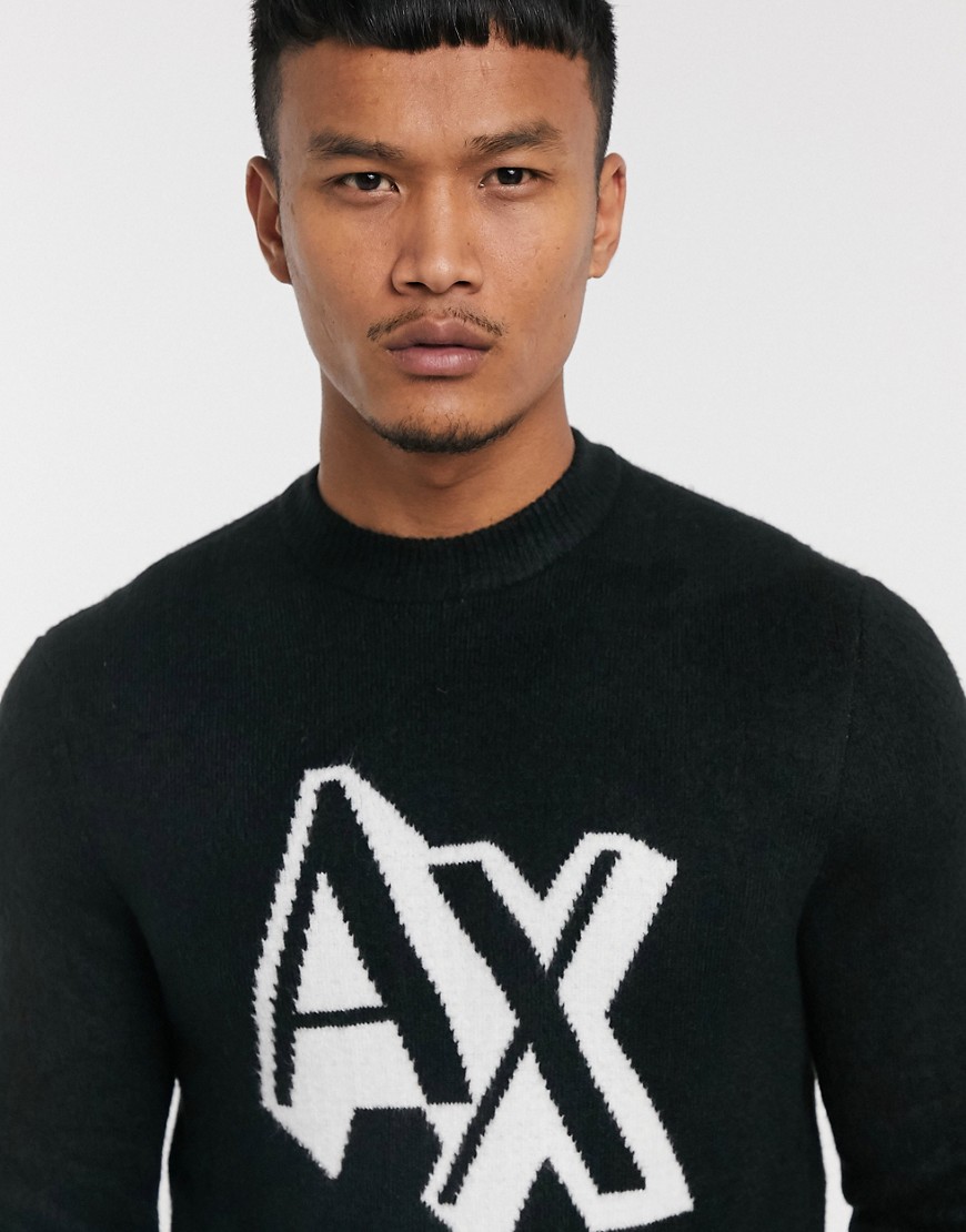 Armani Exchange contrast AX chest logo jumper in black
