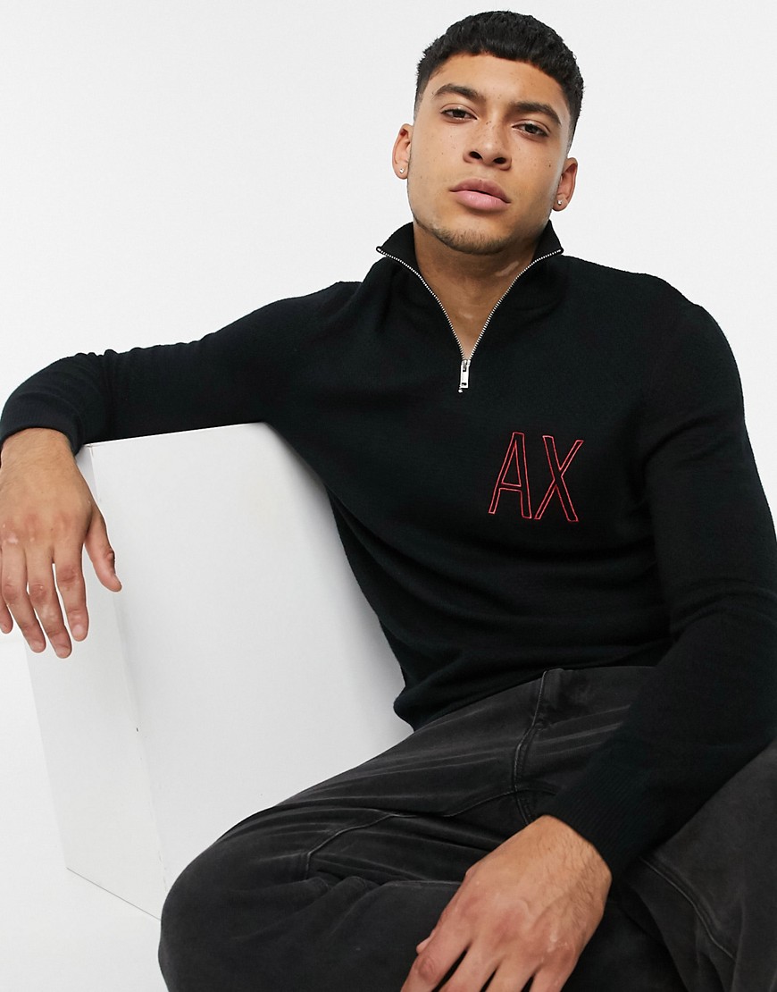 Armani Exchange contrast AX half zip jumper in black