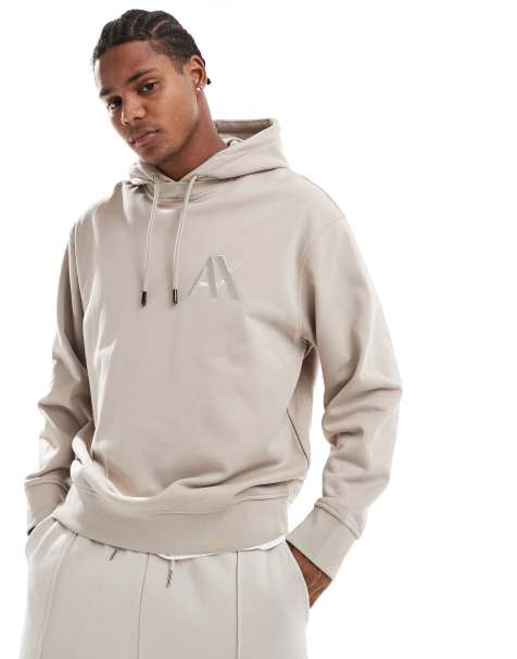 Armani Exchange contrast chest logo hoodie in beige - view 1