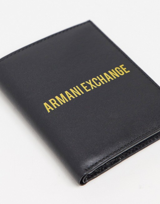 Armani Exchange contrast logo card wallet in black