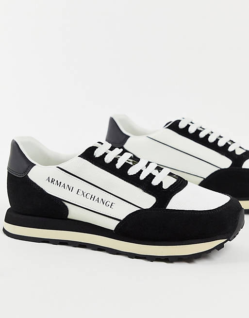 Armani Exchange contrast panel logo runners in black/white