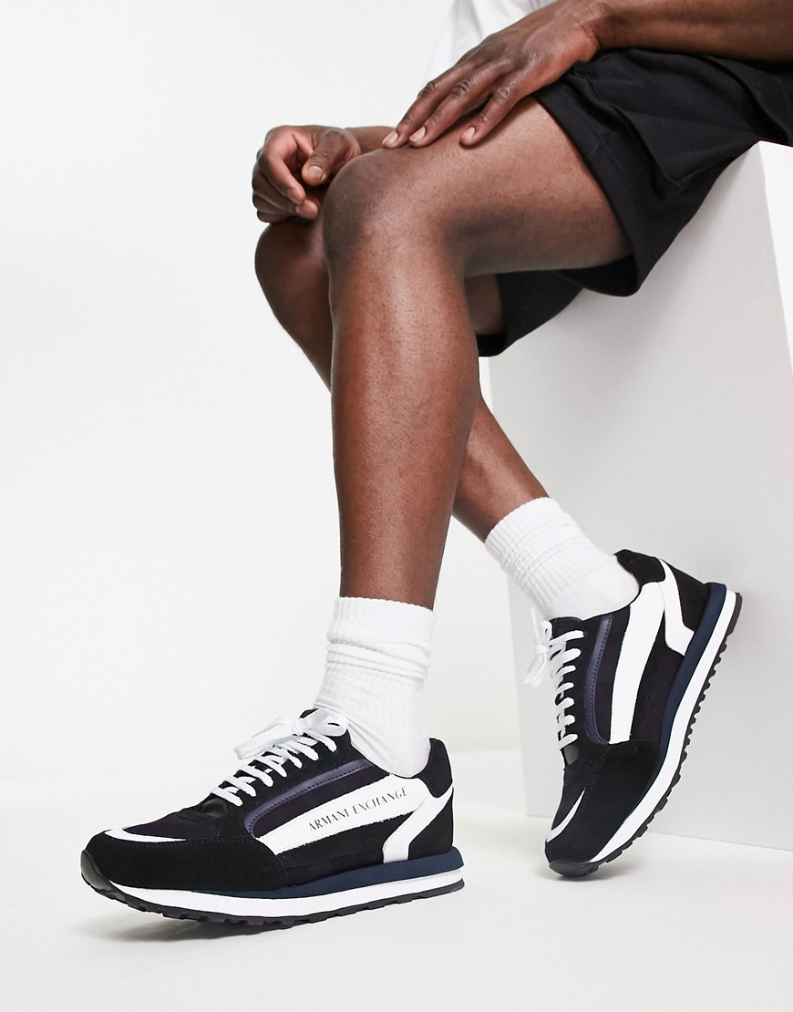 Armani Exchange Contrast Panel Logo Sneakers In Black/white | ModeSens
