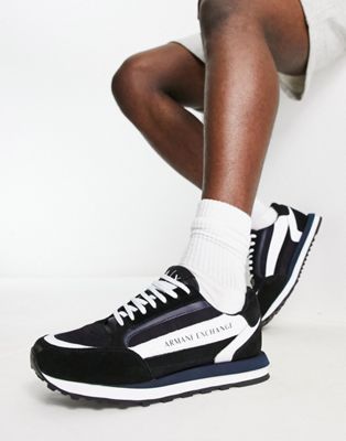 Armani Exchange Contrast Panel Logo Sneakers In Black/white | ModeSens