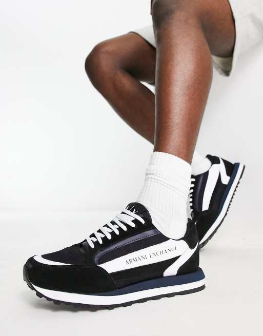 Armani Exchange contrast panel logo runners in black white ASOS