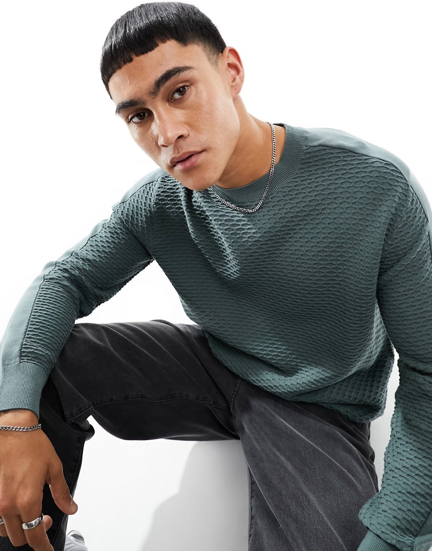 Armani Exchange contrast stripe back combed cotton knit jumper in green