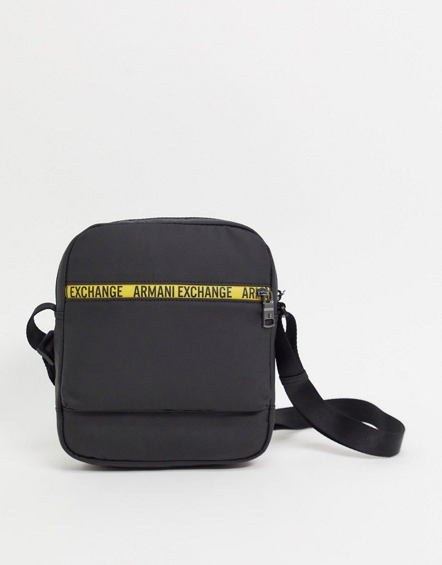 Armani Exchange contrast taped crossbody bag in black