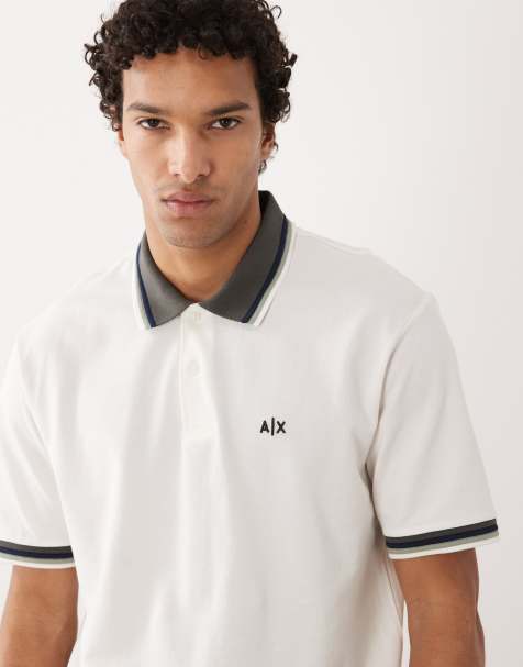 Armani Exchange - Cremehvid poloskjorte med logo - view 1