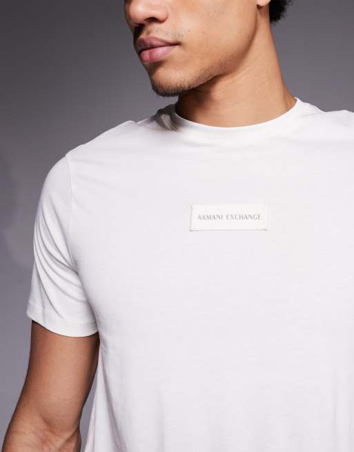 Armani Exchange - Cremehvid T-shirt med logo på brystet, 5 af 5
