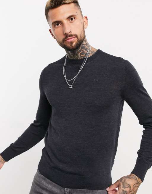 Armani Exchange crew neck jumper in charcoal grey | ASOS