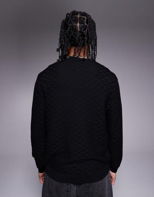 Armani Exchange crew neck textured logo sweater in black | ASOS