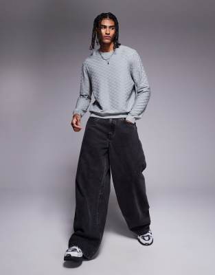 Armani Exchange Crew Neck Textured Logo Sweater In Gray