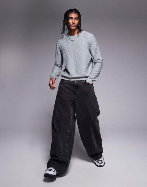 Armani Exchange crew neck textured logo sweater in dark gray